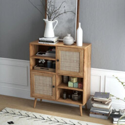 Rattan Sideboard Modern Buffet Cabinet Kitchen Boho Accent Cabinet - thumbnail 4