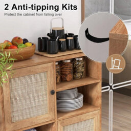 Rattan Sideboard Modern Buffet Cabinet Kitchen Boho Accent Cabinet - thumbnail 6