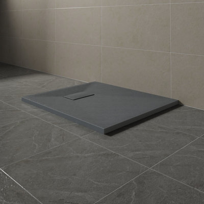 Sundaze 800 X 700mm Smc Anthracite Rectangle Slate Effect Bathroom Shower Tray - image 1