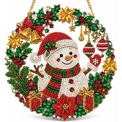 CLEFFNS Diy Christmas Pearl Diamond Art Hanging Ornament Kit, Snowman Acrylic Special Shaped Gemstone Suncatcher Pendant For Adults