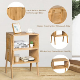 Gainoom Set Of 2 Stackable Bedside Table Nightstand Bamboo Coffee Tea Table With Storage - thumbnail 7