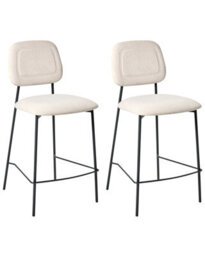 Wyld And Coco Casalux Set Of 2 Velvet Bar Chairs Beige With Black Iron Frame, Counter Height, Compact (W45 X D48 X H96Cm) - thumbnail 3