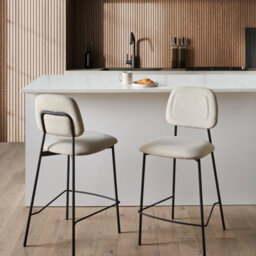 Wyld And Coco Casalux Set Of 2 Velvet Bar Chairs Beige With Black Iron Frame, Counter Height, Compact (W45 X D48 X H96Cm) - thumbnail 2