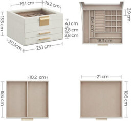 Songmics Three-Tier Jewelry Storage, Modern Design Display Case With Dual Drawer System, Cloud White And Gold - thumbnail 2