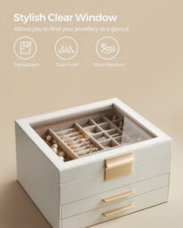 Songmics Three-Tier Jewelry Storage, Modern Design Display Case With Dual Drawer System, Cloud White And Gold - thumbnail 3