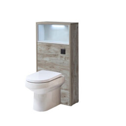 Homestylestore 600mm Light Oak Bathroom Wc Unit Led Lit Shelf Toilet With Black Flush Button - thumbnail 1