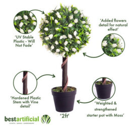 Best Artificial 2Ft / 60Cm White Tulip Ball Tree Plant Garden Office Conservatory Tropical Indoor Outdoor - thumbnail 4