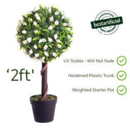 Best Artificial 2Ft / 60Cm White Tulip Ball Tree Plant Garden Office Conservatory Tropical Indoor Outdoor - thumbnail 3