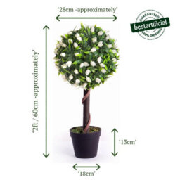 Best Artificial 2Ft / 60Cm White Tulip Ball Tree Plant Garden Office Conservatory Tropical Indoor Outdoor - thumbnail 2