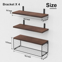 Bathroom Shelf Over Toilet, Floating Bathroom Shelf Wall Mounted With Wire Basket, Floating Shelf For Wall Décor-Rustic Brown - thumbnail 3