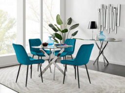Furniturebox Uk Novara 100Cm Round Dining Table And 4 Blue Pesaro Black Leg Chairs