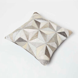 Homescapes Geometric Star Grey Leather Cushion 45 X 45 Cm - thumbnail 5