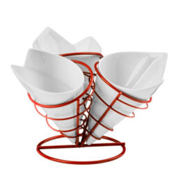 Orsina French Fry 3 Cones Set With Red Metal Stand - thumbnail 1