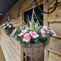Best Artificial Pink Azalea Flower With Rattan Wicker Hanging Basket For Indoor Or Outdoor Use - thumbnail 2