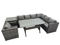 Fimous Rattan Garden Furniture Set Outdoor 7 Seater Patio Corner Sofa Sets With Table Chair Side Table Dark Grey Mixed - thumbnail 1