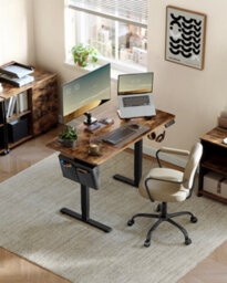 Vasagle Electric Standing Desk, Height Adjustable Desk, 60 X 120 X (72-120) Cm, 4 Memory Heights, Rustic Brown And Ink Black - thumbnail 4