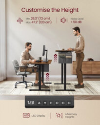 Vasagle Electric Standing Desk, Height Adjustable Desk, 60 X 120 X (72-120) Cm, 4 Memory Heights, Rustic Brown And Ink Black - thumbnail 5