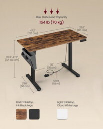 Vasagle Electric Standing Desk, Height Adjustable Desk, 60 X 120 X (72-120) Cm, 4 Memory Heights, Rustic Brown And Ink Black - thumbnail 8