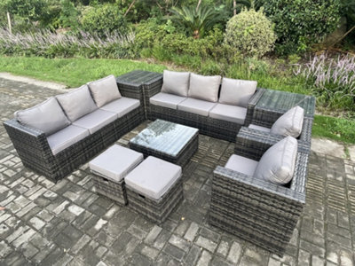 Fimous Outdoor Rattan Garden Furniture Set 10 Seater Patio Lounge Sofa Set With 2 Armchairs Square Coffee Table 2 Side Tables - image 1