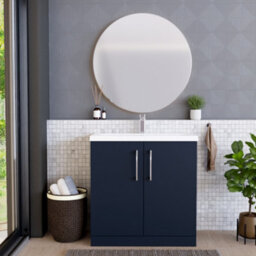 Balterley Contemporary Bathroom Floor Standing 2 Soft-Close Door Vanity Unit & Mid-Edge Ceramic Basin, Midnight Blue, 800 mm - thumbnail 2