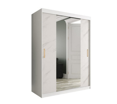 Arte Chic White Geneva T1 Mirrored Sliding Door Wardrobe W1500mm H2000mm D620mm - Modern Design, Gold Handles, Space-Saving - image 1