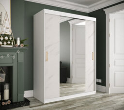 Arte Chic White Geneva T1 Mirrored Sliding Door Wardrobe W1500mm H2000mm D620mm - Modern Design, Gold Handles, Space-Saving - thumbnail 2