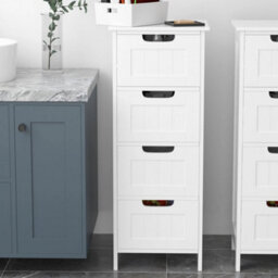 4 Drawer Cabinet White Bathroom Cabinet Shelf Cupboard Storage - thumbnail 4
