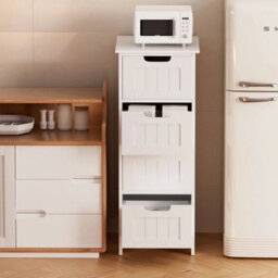4 Drawer Cabinet White Bathroom Cabinet Shelf Cupboard Storage - thumbnail 5