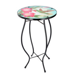 Geezy Garden Coffee Table Glass Round Side Stand Mosaic Colibri Design Patio Table