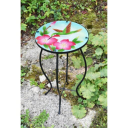 Geezy Garden Coffee Table Glass Round Side Stand Mosaic Colibri Design Patio Table - thumbnail 2