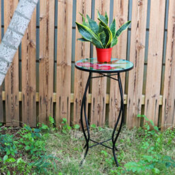 Geezy Garden Coffee Table Glass Round Side Stand Mosaic Colibri Design Patio Table - thumbnail 6