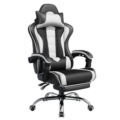 Yaheetech Erogonomic Gaming Chair With Massage Lumbar Pillow - White - image 1