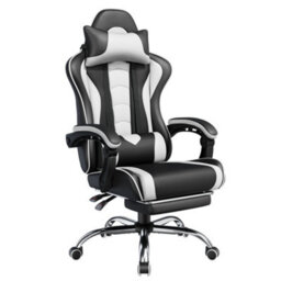 Yaheetech Erogonomic Gaming Chair With Massage Lumbar Pillow - White