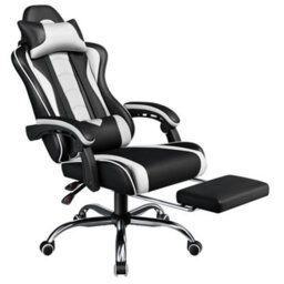Yaheetech Erogonomic Gaming Chair With Massage Lumbar Pillow - White - thumbnail 2