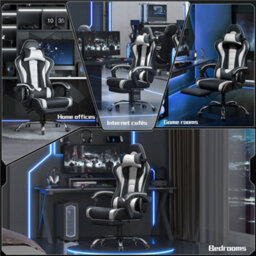 Yaheetech Erogonomic Gaming Chair With Massage Lumbar Pillow - White - thumbnail 3