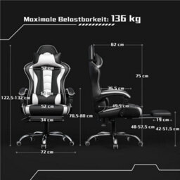 Yaheetech Erogonomic Gaming Chair With Massage Lumbar Pillow - White - thumbnail 4