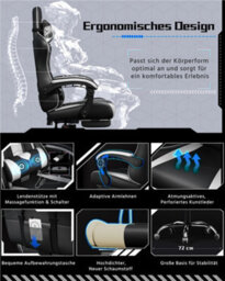 Yaheetech Erogonomic Gaming Chair With Massage Lumbar Pillow - White - thumbnail 5