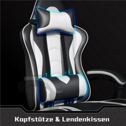 Yaheetech Erogonomic Gaming Chair With Massage Lumbar Pillow - White - thumbnail 6