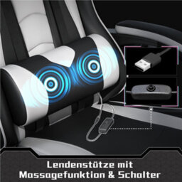 Yaheetech Erogonomic Gaming Chair With Massage Lumbar Pillow - White - thumbnail 7