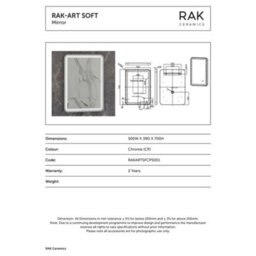 RAK Ceramics Rak Art Soft 500X700mm Rectangular Led Illuminated Bathroom Mirror With Touch Sensor & Demister, Chrome Effect, Ip44 - thumbnail 2