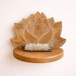 Serenityy Lotus Wall Shelf Whitewash - Handcrafted Mango Wood, Carved Lotus Design, 1-Shelf Circular Rustic Wall-Mounted Display - thumbnail 1