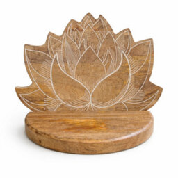 Serenityy Lotus Wall Shelf Whitewash - Handcrafted Mango Wood, Carved Lotus Design, 1-Shelf Circular Rustic Wall-Mounted Display - thumbnail 2