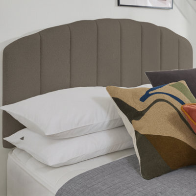 "Urban Textures - Celeste Luxury 20"" High Boucle Fabric Upholstered Curved Headboard - Brown" - image 1
