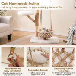 Costway Modern Cat Tree For Indoor Adult Cats Large Kitten Tower W/ Hammock Swing - thumbnail 5