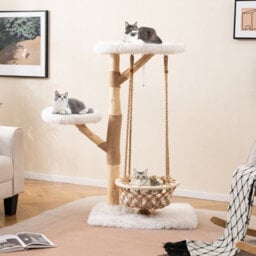 Costway Modern Cat Tree For Indoor Adult Cats Large Kitten Tower W/ Hammock Swing - thumbnail 3