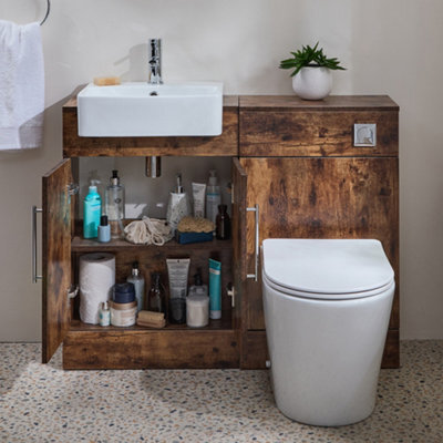 Homestylestore 1050mm Dark Oak Bathroom Combination Vanity Wc Unit With Toilet Pan And Chrome T Bar Handle - image 1