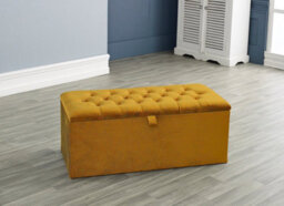 Urban Textures Plush Velvet Chesterfield Ottoman Storage Box - Mustard - thumbnail 1