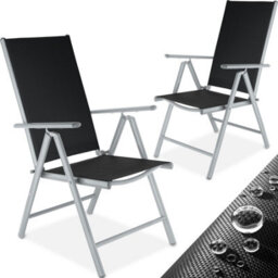 Tectake Folding Garden Chairs With Adjustable Backrests, Mesh Fabric - Black/silver - Set Of 2