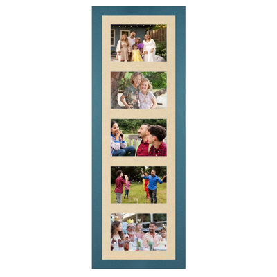 AK Frames 26X8 Navy Blue Modern Multi Photo Frame With Ivory Mount - Holds 5 Apertures (5X) 6X4 Photos - image 1