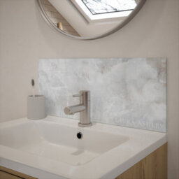 Laura Ashley Gloss Dove Grey Onyx Marble Effect Glass Self-Adhesive Bathroom Splashback (H)25Cm (W)60Cm - thumbnail 1